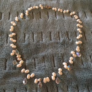 Saltwater pearl crystal &sterling silver necklace